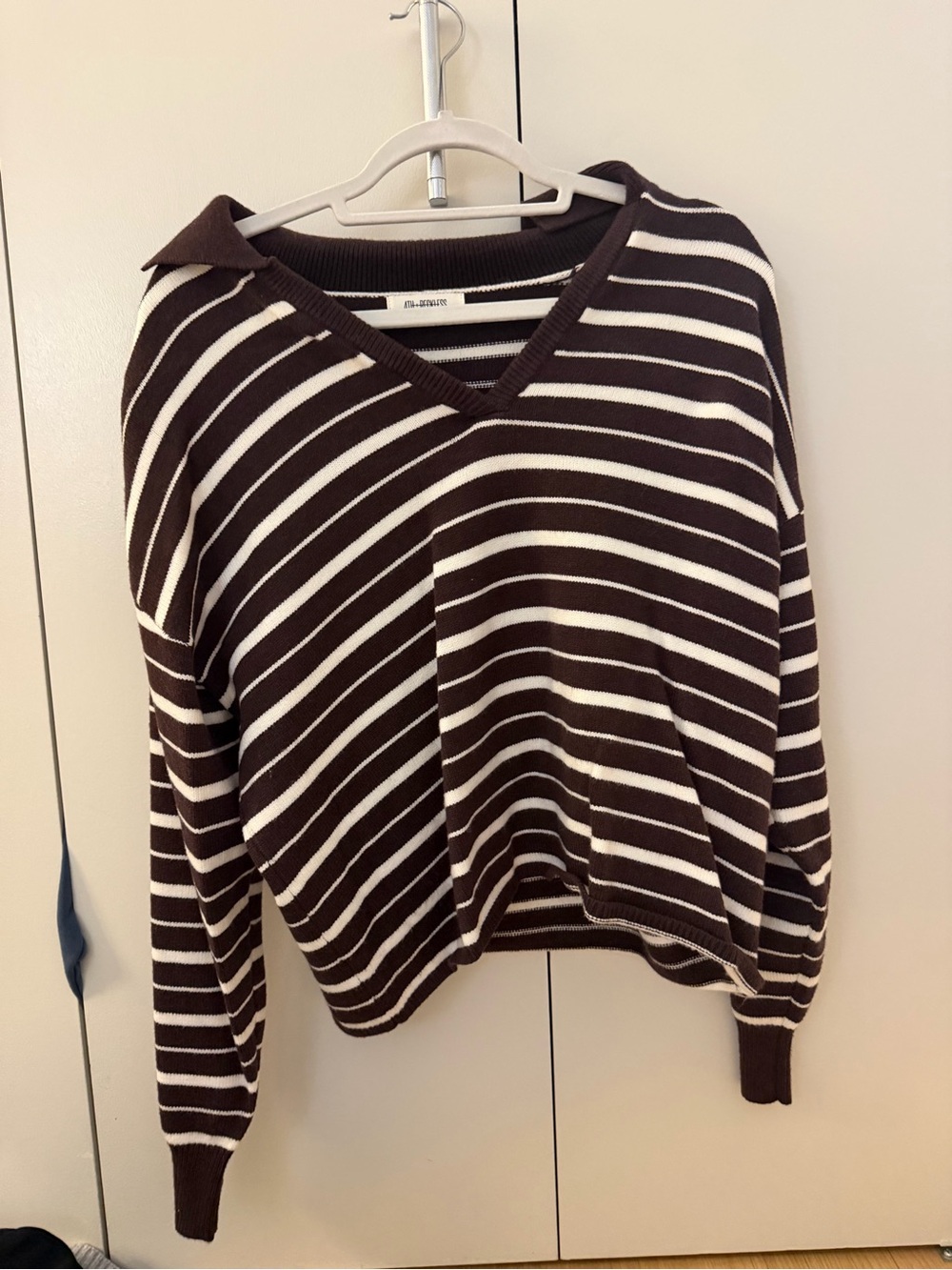 Striped V-Neck Brown & Cream Women's Sweater